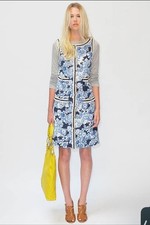 Tory Burch Blue White Floral Print Sleeveless Sheath Snaps Silk Blend Dress Sz8