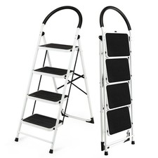 Portable 4-Step Ladder Heavy Duty Safety Anti-Slip Steel Ladder With Handgrip