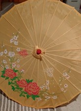 VTG Umbrella Handcrafted Bamboo Frame Parasol 1960's Flowers  Butterflies