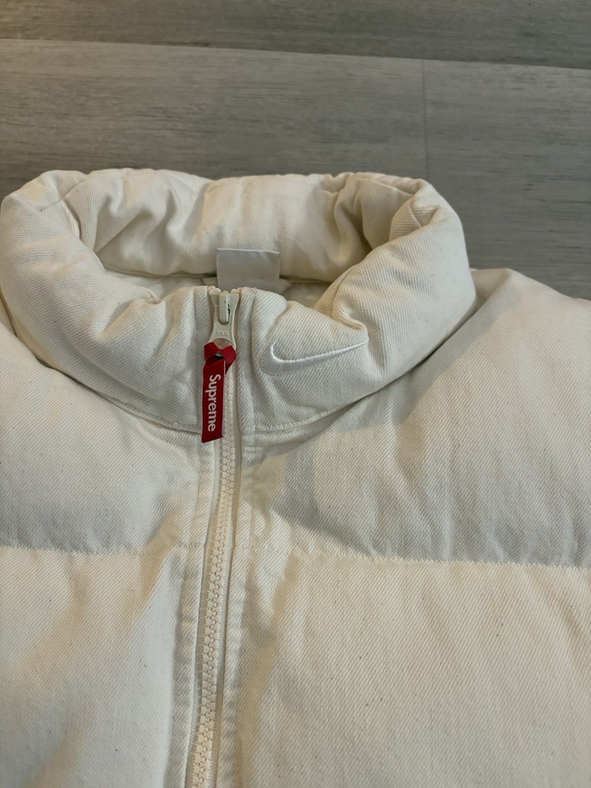 Supreme Nike Denim Puffer Vest SS24 Natural Size Large Work Jacket Varsity image 4