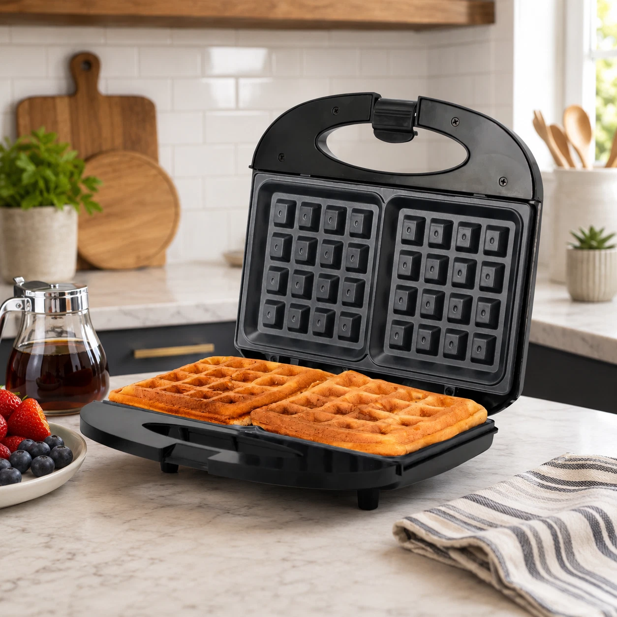 Eternal Living Stainless Steel Waffle Maker 750 Watts Compact Size 8.5" x 5"