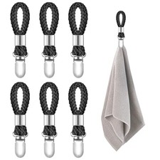 6Pcs Kitchen Towel Clips, Metal Clips for Hanging with Braided Cotton Black