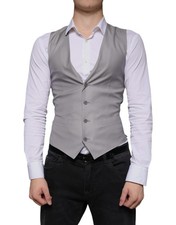 Dolce & Gabbana Light Gray Wool Formal Dress Waistcoat Men's Vest Authentic