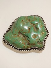 Massive Turquoise Seafoam Green Sterling Silver Belt Buckle 185 Grams