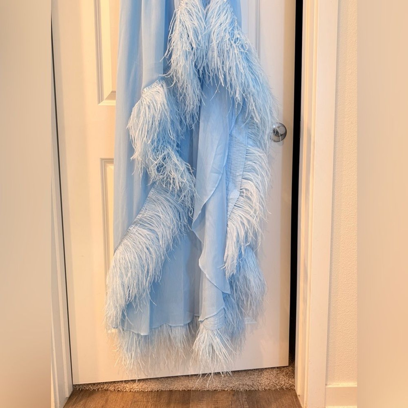 NEW BRONX AND BANCO Madeline Halterneck Gown in Powder Blue Feathered Gown, S image 6