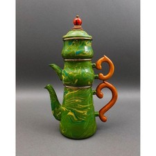 MacKenzie Childs Camp Green Swirl Stacked Coffee Tea Pot Creamer Sugar Set