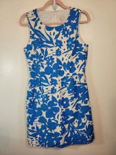 J Crew Factory Blue & White Floral Print Pleated Shift Dress 6 Easter Spring
