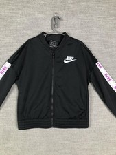 Nike Track Jacket Kids Medium Black Full Zip Logo Tape Sleeves Athletic Running