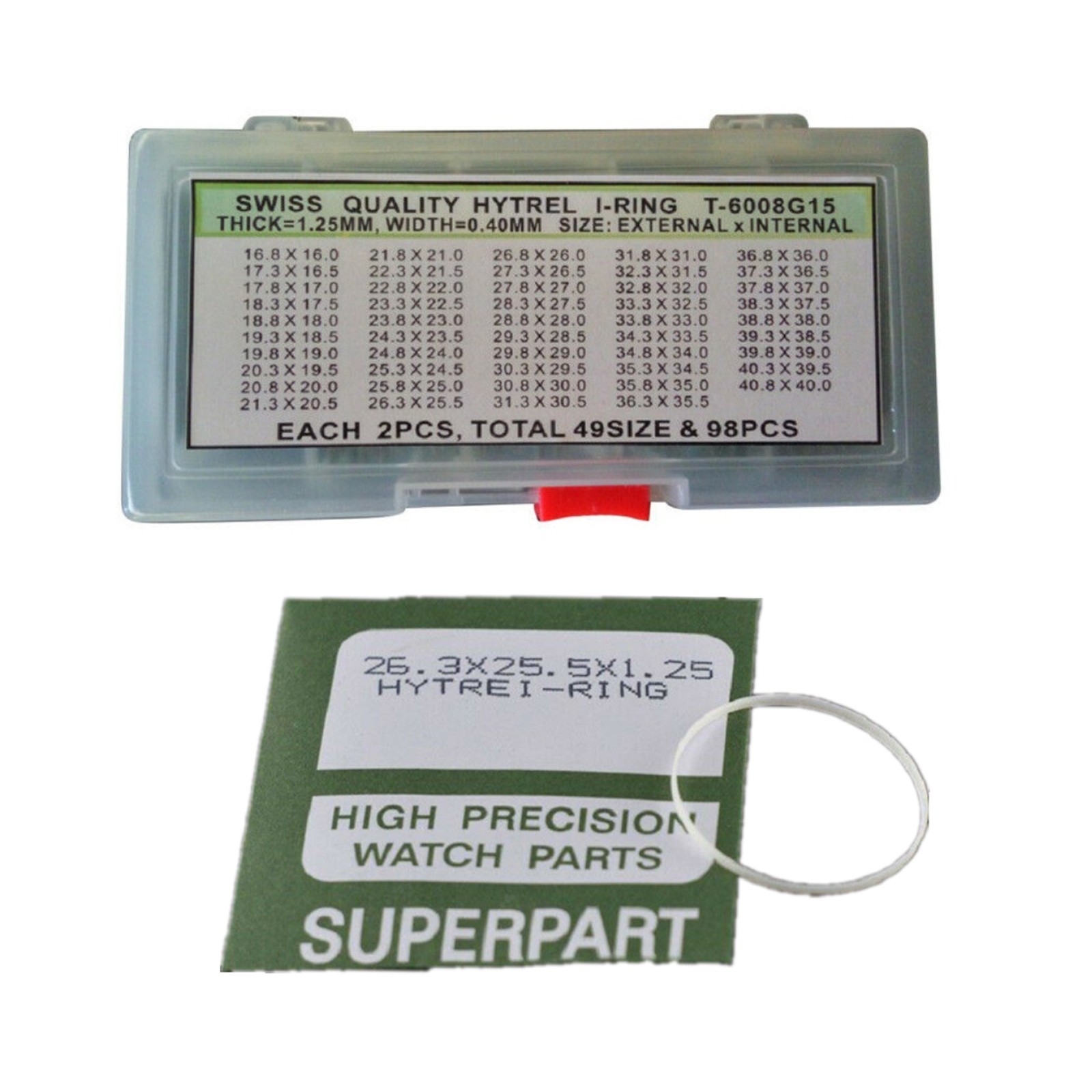 98Pcs 1.25mm Waterproof O-Ring Gasket Kit for 1.5mm Round Watch Glass