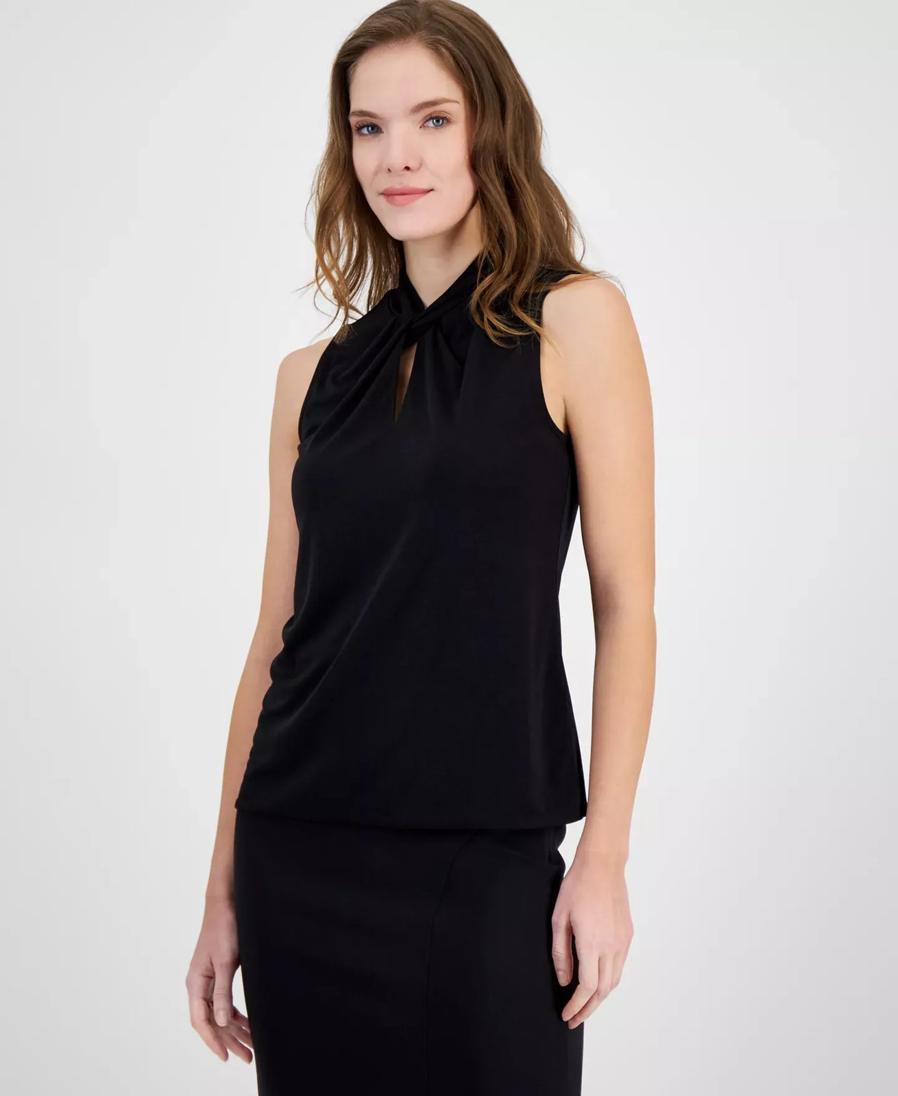 Anne Klein Women's Top Sz XS Twist-Neck Sleeveless Keyhole