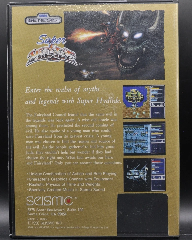 Super Hydlide (Sega Genesis) [CIB] - UPC corte de arte de caja, completo Foto 3 de 4