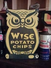 VINTAGE WISE PORCELAIN SIGN OLD GROCERY STORE POTATOE CHIPS OWL FOOD SUPERMARKET