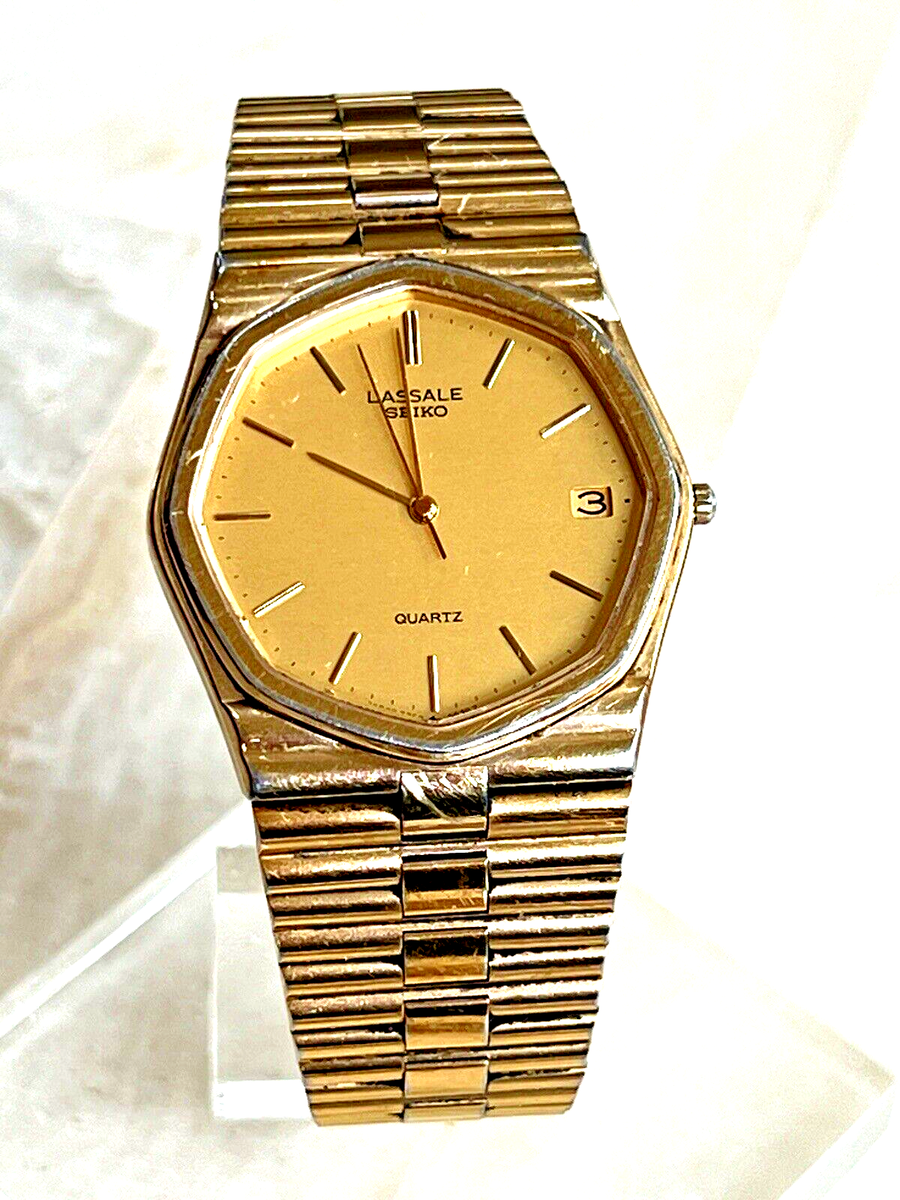 【1980s Vintage】151cm × 89cm ラホール産 ラグ Seiko Lassale Watch Men Gold Tone Gold Dial Date 32mm Octagon 7752