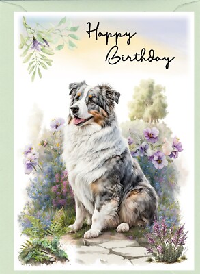 Geburtstagskarte Australian Shepherd Hund (4 Zoll x 6 Zoll) - innen leer - von Starprint