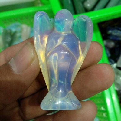 Natural Opal Quartz Crystal Carved Angel Stone Reiki Healing Mineral Decor Gift