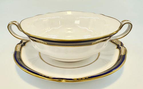 Spode Chancellor Kobalt Y8439-U einzelne Sahne Suppe & Untertassen hervorragender Zustand kostenloser Versand