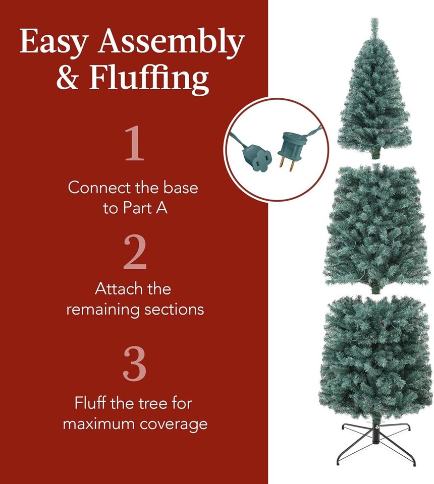 7.5ft Blue Spruce Pencil Christmas Tree, Skinny Hinged Artificial Decor