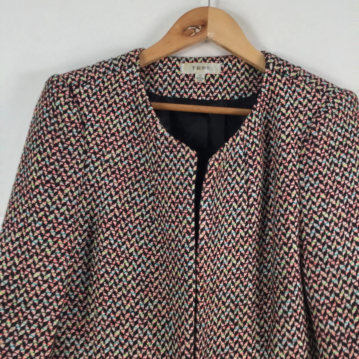 Temt womens blazer jacket size 12 multicolour geometric long