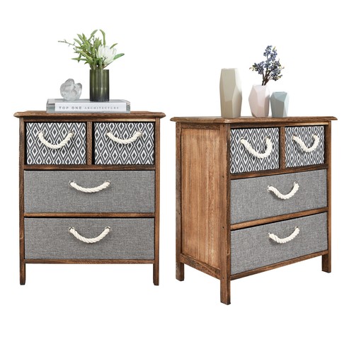 Set of 2 Nightstand 4 Drawers Side Table Storage Chest Dresser Bedside