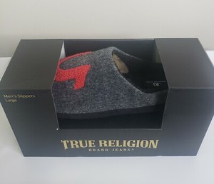 True‎ Religion Brand Jeans Slippers Mens Large Fits 11-12 Gray/Black/Red Slip-On NEW Men main image 3