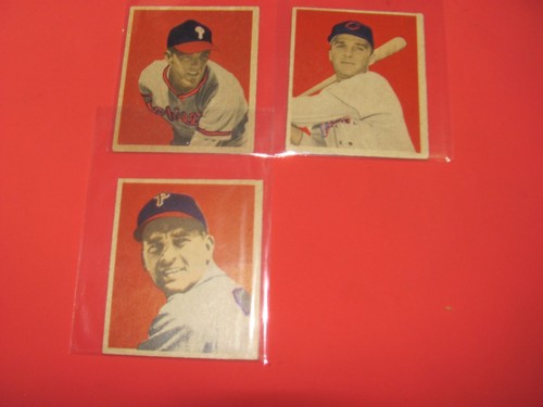 1949 Bowman Baseball 3 Cards; #14 C Simmons RC #21 Baumholtz #30 Seminick RC