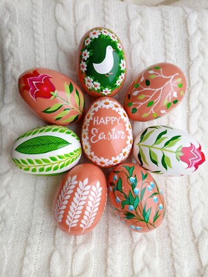 Hand Paint Wooden Eggs Set Of 6 Pysanky Handmade Easter Eggs in Gift Box...