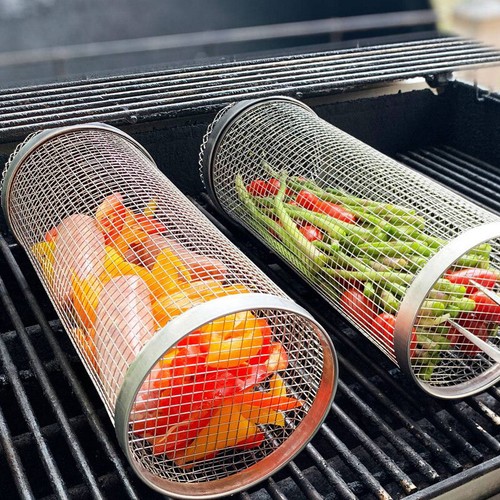 Zylindrischer Grillkorb 360 Grad Design Grillkorb Rollender Edelstahl BBQ Grill√ - Bild 12 von 20
