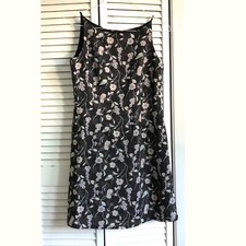 Vintage A-Line Fully Lined Zip Closure Strap Boat Neck Floral Dart Work Dress S