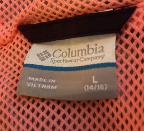 Girls Columbia Purple / Pink Windbreaker Full Zip Light Hooded Jacket Size 14/16 - Picture 2 of 3