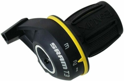 SRAM T3 Bandix 3 Gang Gripshift Schalthebel - Schwarz & Gelb - inkl. Schaltzug