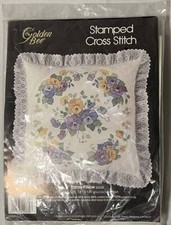 Vintage Golden Bee Stamped Cross Stitch Kit 20332 PANSY PILLOW 14"x14"
