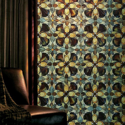 3D Floral Stained Glass Stickers Static Cling Opaque Window Films No Glue Decor - Picture 3 of 12