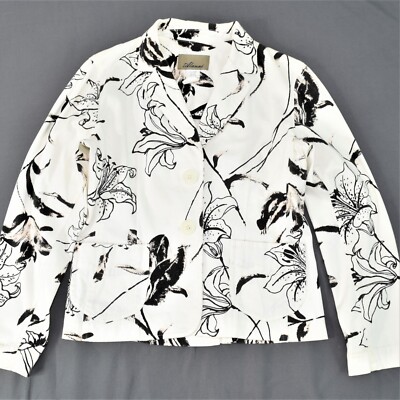 Alanni Lily Floral Stretchy Womens Blaser Jacket Two Button Front Black White 4