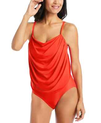 Beyond Control Solid Essentials Draped Cowl Neck One Piece Swimsuit Size 12
