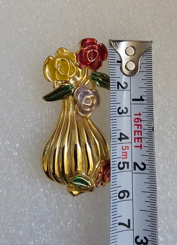 Vintage Vase Enamel flowers Gold Tone Brooch. Row 2071 | eBay