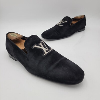 Authentic Louis Vuitton Men Black Suede Loafers UK 9 Monogram Logo LOUIS VUITTON Black Suede Leather Men main image 4