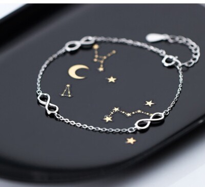 Women Girl 925 Sterling Silver Love Infinity Link Chain Hand