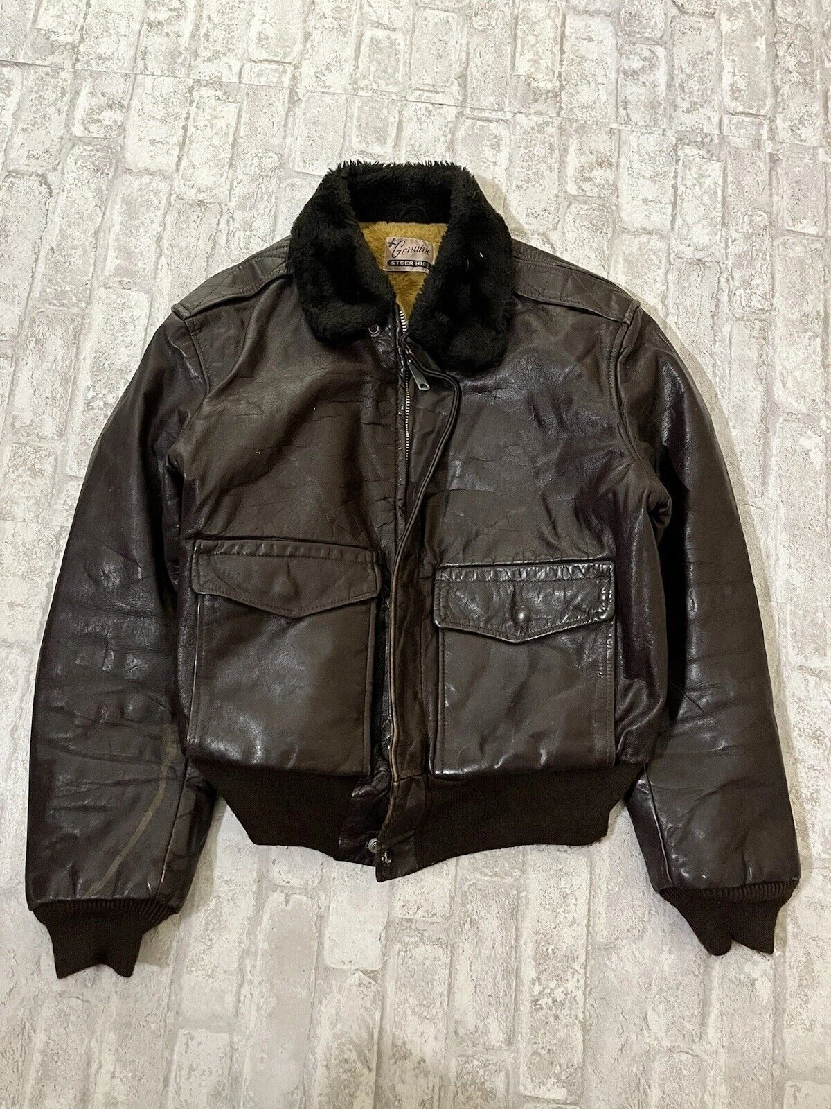 Vintage 70s Steer Hide Leather G-1 Style Jacket Brown AW8