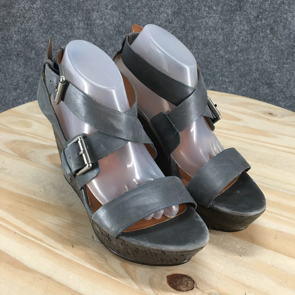 Sandalias Nine West para mujer 5,5 M con correa de hebilla de cuero gris con correa de cuña Foto 3 de 4