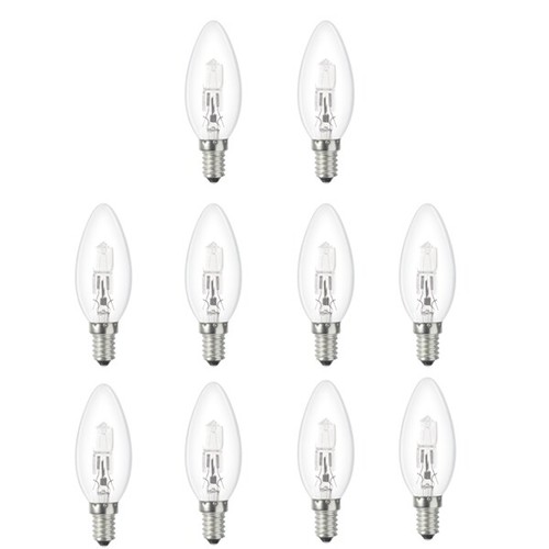 10x Low Energy Halogen Candle 42w E14 Clear (equivalent to 60watt) dimmable