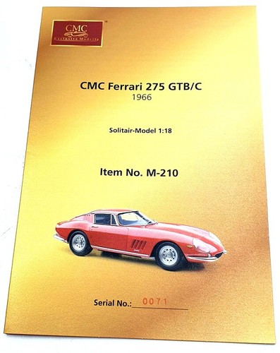 CMC 1/18 Scale Diecast M-210 - 1966 CMC Ferrari 275 GTB/C - Red - Picture 6 of 7