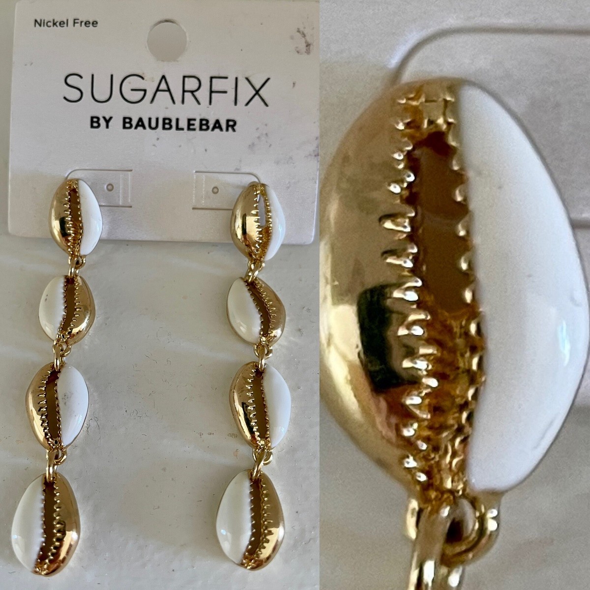 SUGARFIX by BAUBLEBAR Gold and Ivory SEASHELL Pierced EARRINGS NWT