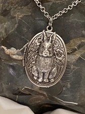 SILVER BUNNY RABBIT Daughter  Locket Necklace JEWELRY Pendant PHOTO CAMEO Gift