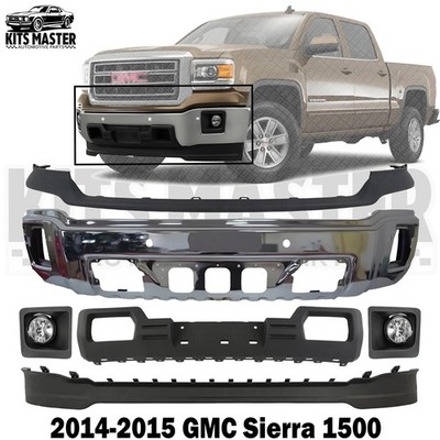 NEW Front Bumper Chrome Steel & Fog Lights Kit For 2014-2015 GMC Sierra 1500