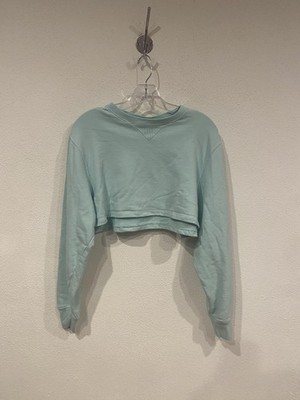 TALA Sweatshirt Womens Small Green Cropped Fleece Long Sleeve Logo Pullover