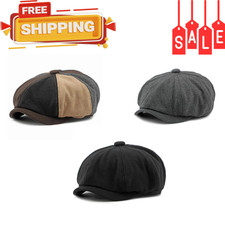 Mens Newsboy Cap Baker Boy Hat Peaky Blinders Flat Cap Tweed Wool Retro Gatsby