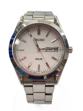 SEIKO Solar Watch Analog WHT SLV V158 0AB0