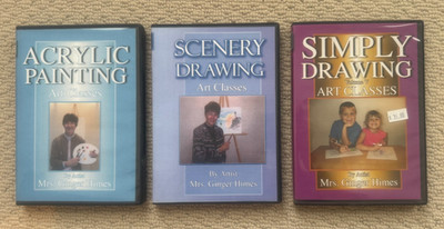 3 Ginger Himes Art Classes DVD's Acrylic Painting, Scenery Drawing, Simply Dwg V