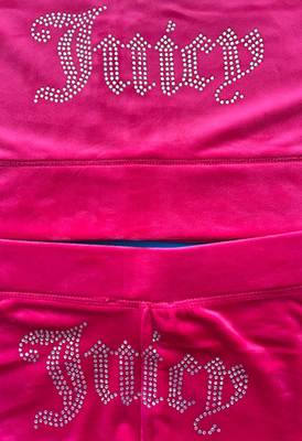 Juicy Couture XL Velour Vixen Pink Bling Cropped Low Rise