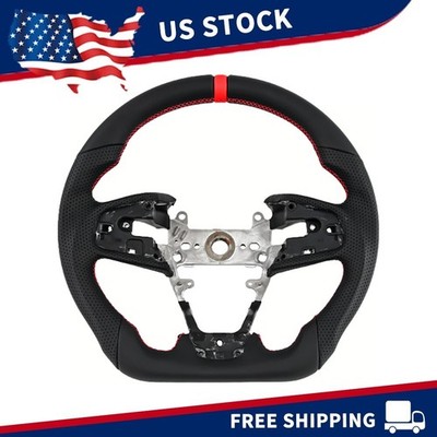 For 2016-2020 Honda Civic Steering Wheel D-Shape Flat Bottom Sport Black Leather
